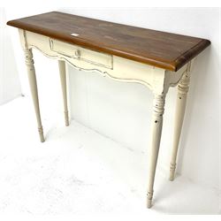 Laura Ashley Bramley range French style cream painted console table, single drawer, turned tapering supports 