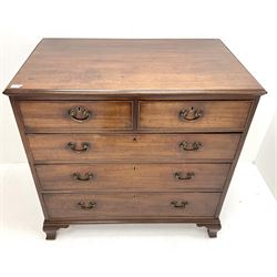 19th century mahogany chest, two short and three long cockbeaded graduating drawers, ogee bracket supports