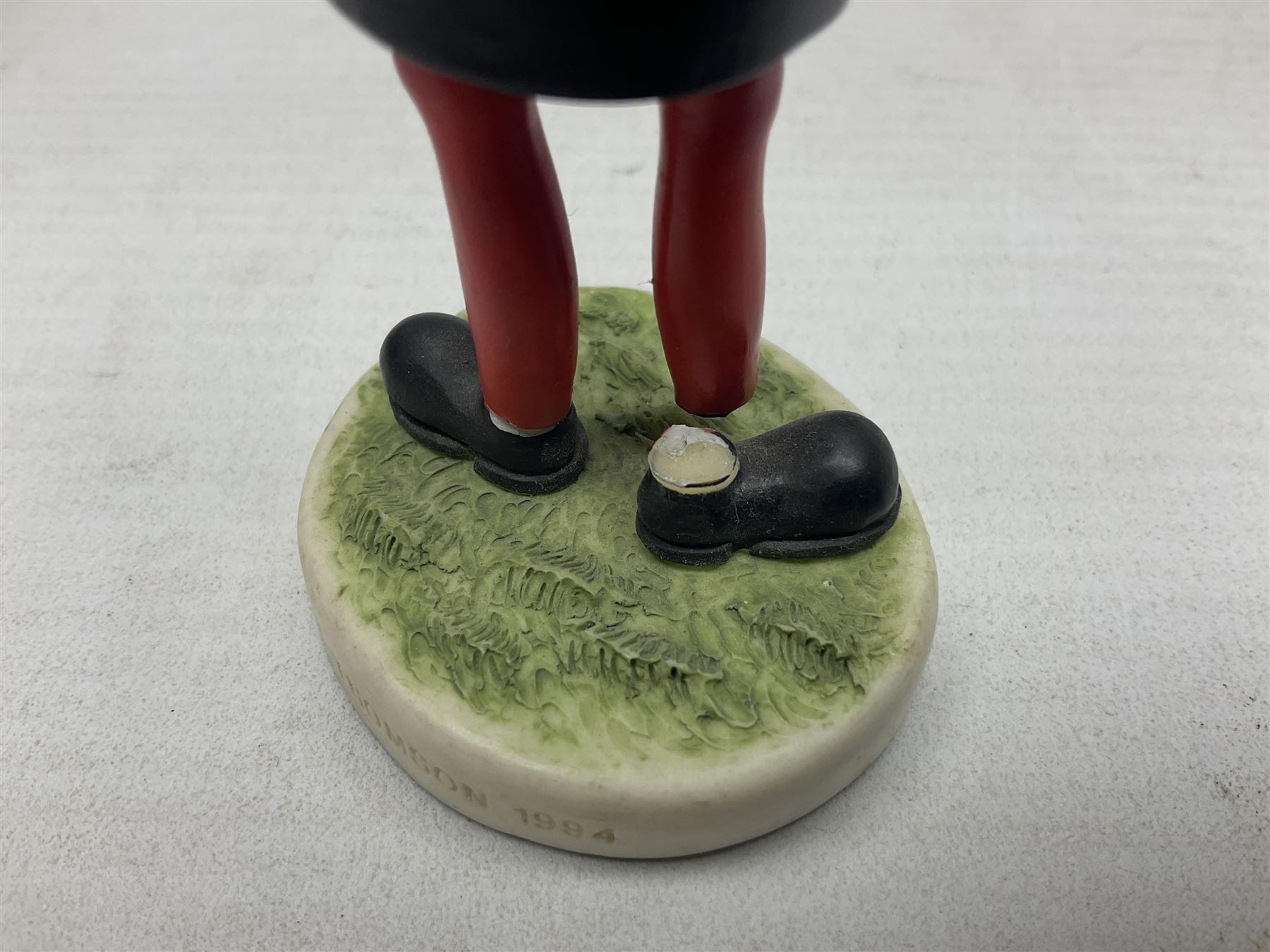 Eleven Robert Harrop figures from the Beano Dandy collection, comprising One Man & His Dawg BDS08, Picnic Desperate Dan BDS04, Fatty BD07, Desperate Dan BD03, Roger the Dodger BD20, Dennis the Menace BD01, Beryl the Peril BD05, Minnie the Minx BD04, Surfing BP03, two Spotty BD16, together with a Genuine Beano Ware lidded box (12)