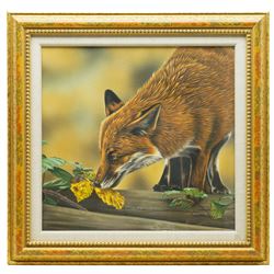 Steven Lingham (British Contemporary): 'On Closer Inspection' - Fox Study, gouache signed 38cm x 40cm
