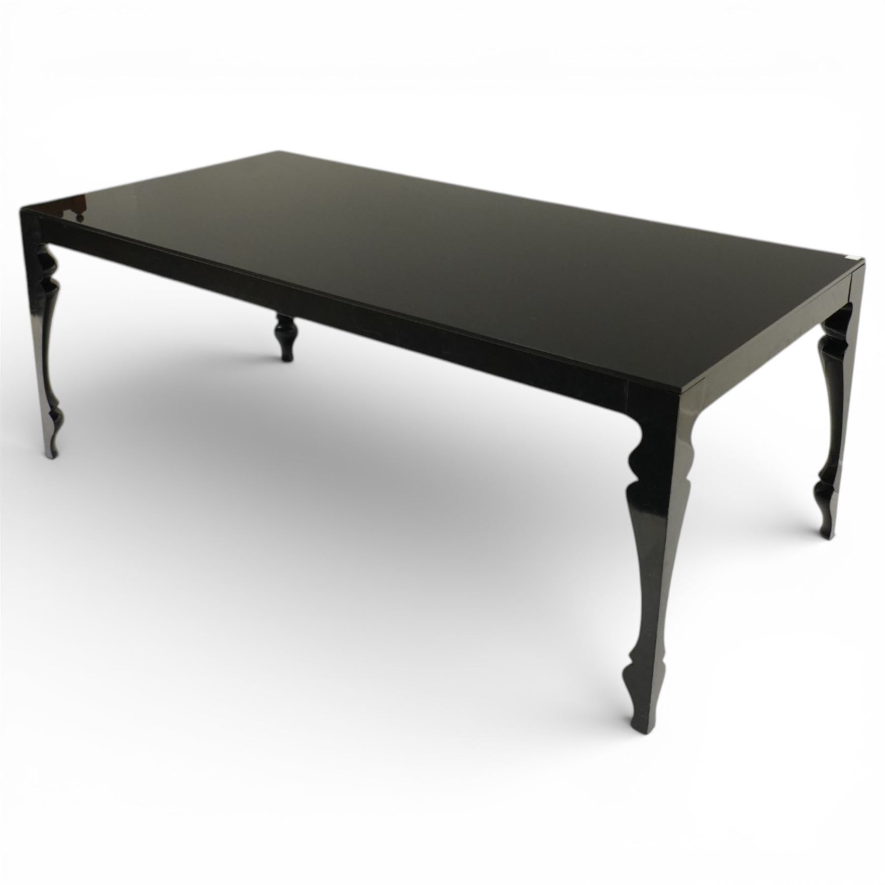 John Reeves (1981-) for Heal’s - ebonised ‘Louis’ dining table, with inset glass top, laminated rubberwood frame finished with a tough glossy polyurethane finish, raised on shaped supports