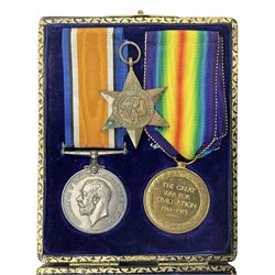  WWI pair of medals comprising British War Medal and Victory Medal awarded to 12-1379 Pte. H. Marshall York and Lanc. R.; both with ribbons in display case; and WWII 1939-1945 Star