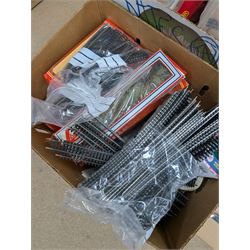 Collection of mostly Hornby '00' gauge model railway, including two Inter-City locomotives and carriages, railway buildings and scenery, track, controllers and other accessories, some boxed and some empty boxes
