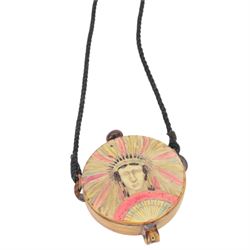 1920's lucite  compact, of circular form decorated to both sides with native American in a headdress, D7cm 