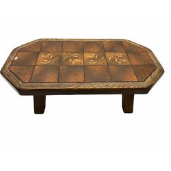 Dutch oak coffee table with inset tile top