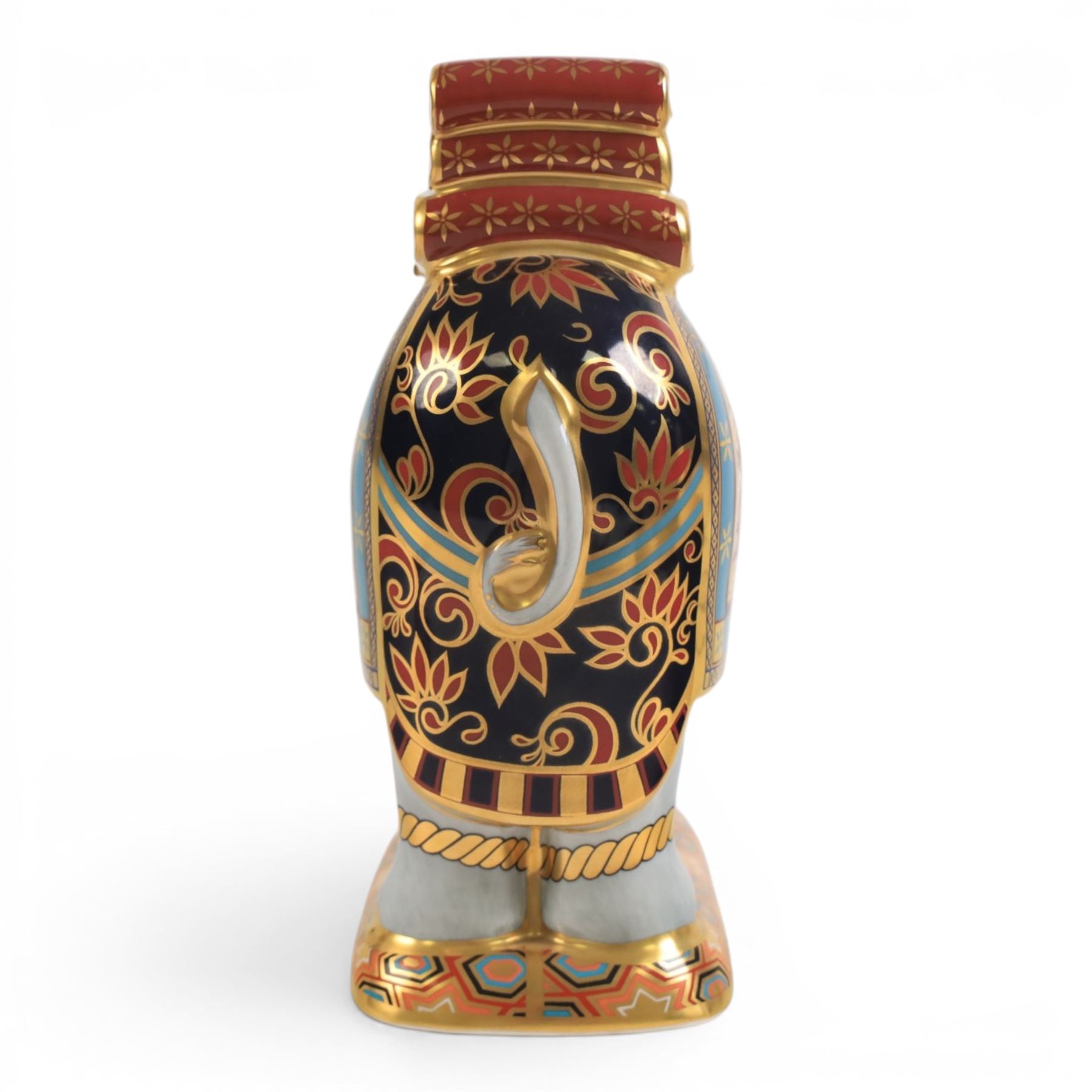 Royal Crown Derby paperweight, Large Indian Elephant made for Mulberry Hall, with gold stopper, limited edition 54/500 with certificate and original box, H20cm