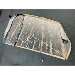 Windsurfing: Quantity of sails and masts comprising Severne Gator sail, mast 430/21 size 6.0, luff 453, boom 182, carbon Redline Severne 430 RDM mast, Tushingham Rock sail and Tushingham Free Wave mast, Tunshingham The Rock 4.2 sail, some with carrying cases, together with other equipment to include Severne Wave Grenade extension, other extensions etc