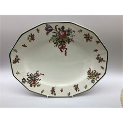Royal Doulton part dinner service in Old Leeds Sprays pattern,  to include cheese dome, teapot and stand, egg cups etc, together with a selection of floral doilies.  