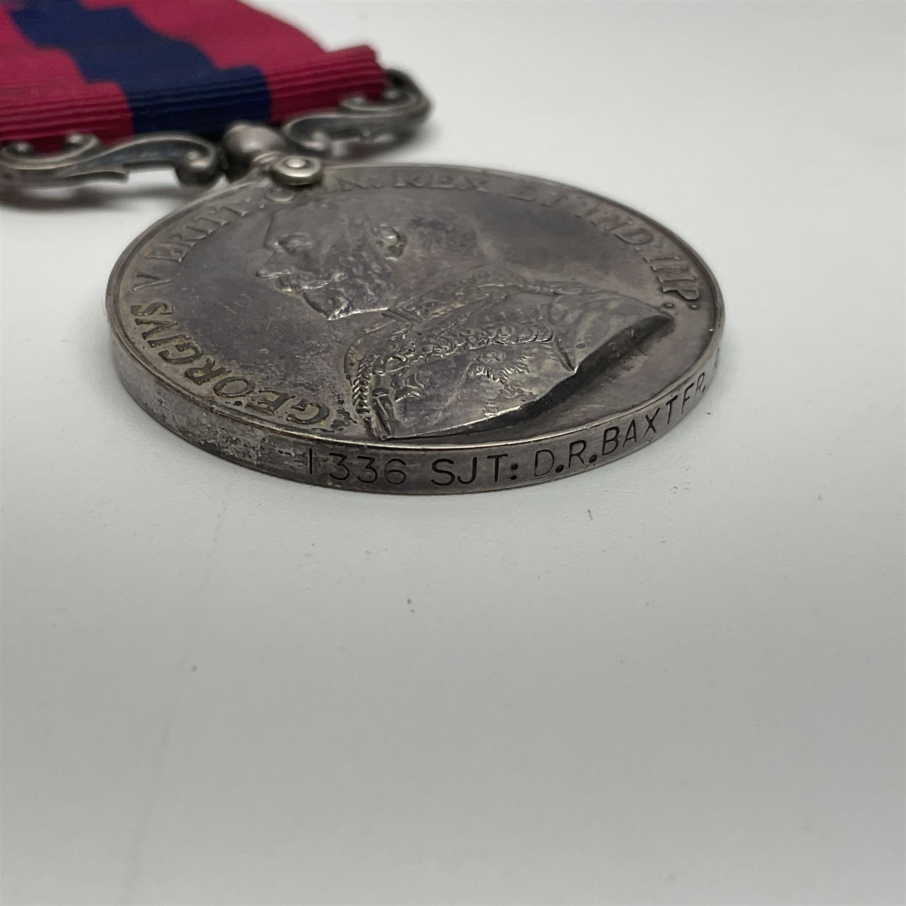 George V WW1 Distinguished Conduct Medal re-named to 1336 Sjt. D.R. Baxter R.F.C. with ribbon
