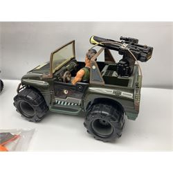 Action Man - Hasbro Strike Force Battle Tank by Sunny Smile; jeep; ten various period dressed figures; and quantity of weapons and other accessories including motorcycle etc