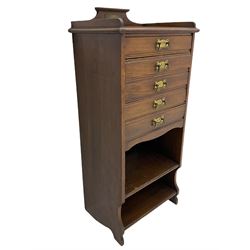 Edwardian walnut sheet music cabinet, raised back with plaque inscribed 