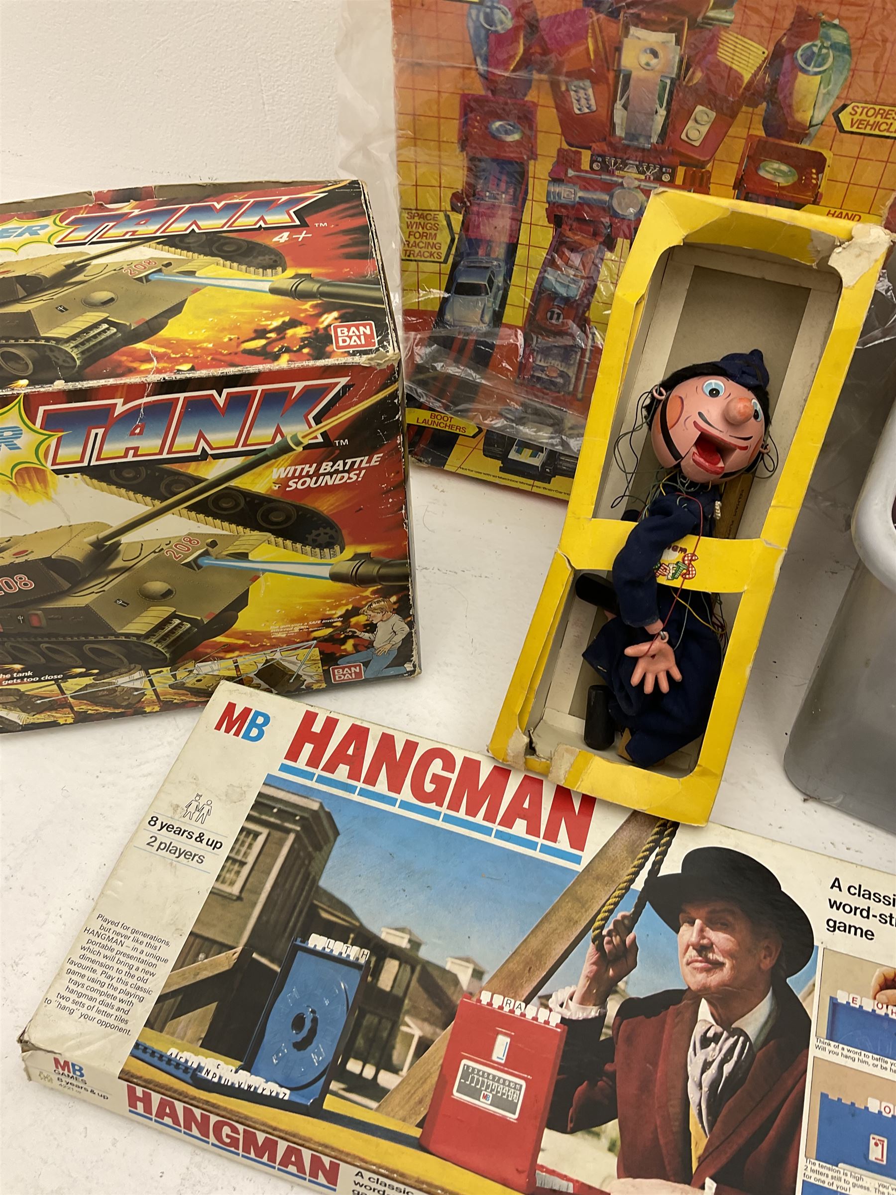 Pelham Puppet Police man with box, Star Wars Princess Leia figure by Kenner, boxed, Matchbox ‘Carguantua Monster of the Freeways’ playset, Bandai lazer tank, both boxed, Tonka trucks and other toys etc