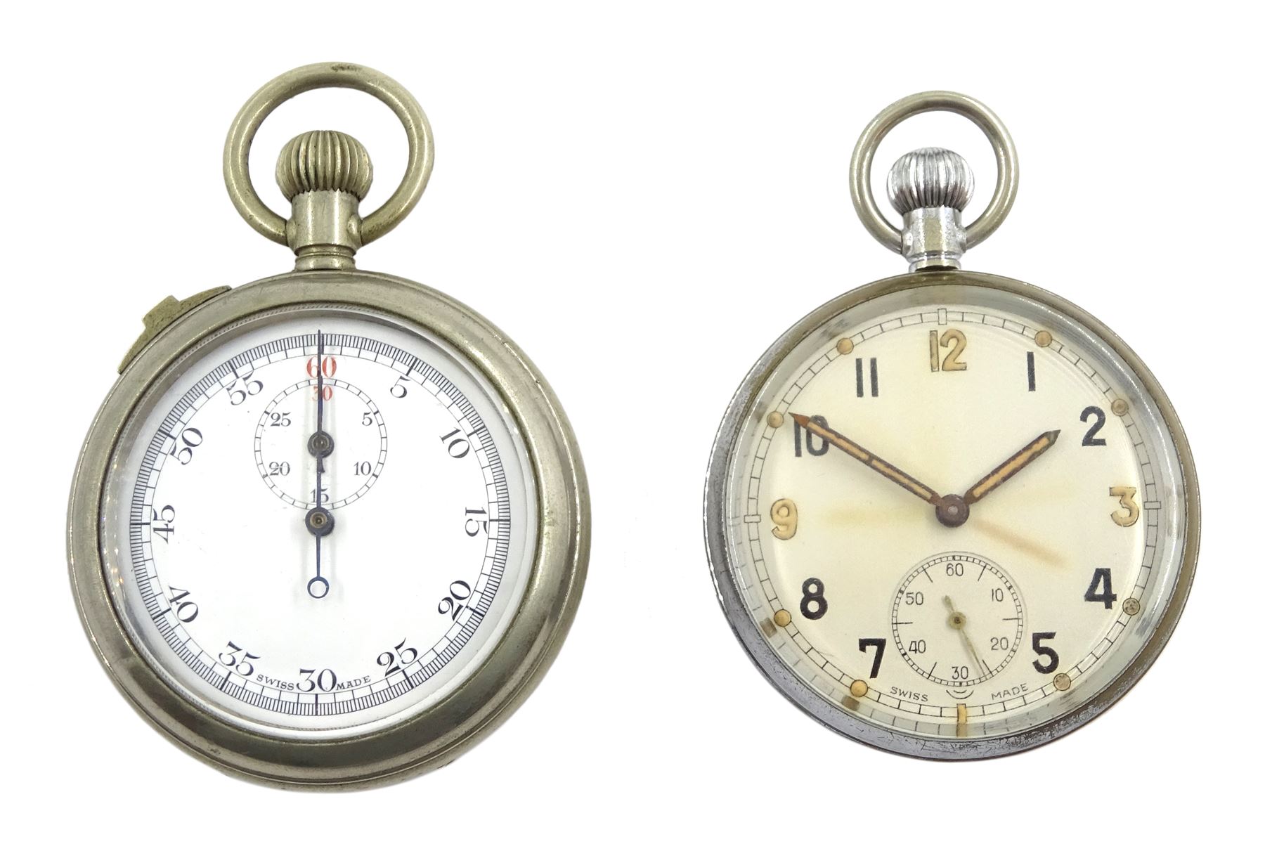 WWII military issue keyless stopwatch No. 3364 back case stamped Mayer We ll Mark II