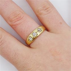 Victorian 18ct gold gypsy set, three stone old cut diamond ring, London 1894, total diamond weight approx0.35 carat