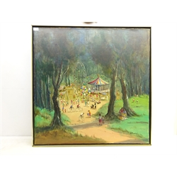  Sylvio Pinto (Brazilian 1918-1997): Woodland Fairground, oil on canvas signed 91cm x 91cm  DDS - Artist's resale rights may apply to this lot  