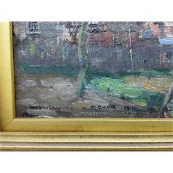 William Hatherell (British 1855-1928): View of the Cottage, oil on board signed 'W Hatherell to P. Dadd' and dated 1910, 13cm x 21cm
Notes: likely referring to Philip Dadd (British 1880-1916), a fellow illustrator. 