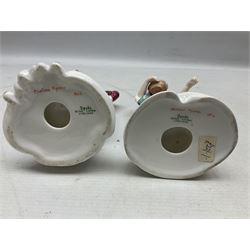 Seven Spode Chelsea figures, comprising no.1, no.2, no.3, no.4, no.6 and two further smaller examples, together with a Dresden figure of a gentleman, no. K10003, and a Delft style figure of a boy, some with boxes, tallest H23cm (9)