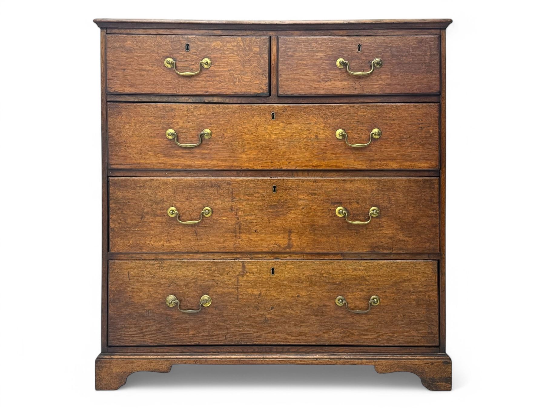 19th century oak chest, rectangular top over two short and three long drawers, on bracket feet