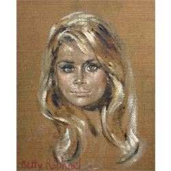 Betty Raphael (British 20th century): Portrait of a 60s Female, set three oils on hessian canvas signed 50cm x 39cm (3)