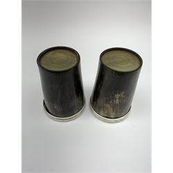 Pair of Victorian silver mounted horn beakers by Hawkesworth, Eyre & Co (Charles Hawksworth & John Eyre), Sheffield 1862, H10.5cm