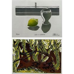 Shirley Fletcher (Northern British Conteporary): 'Jug and Lemon' and A Forest, two collographs, the former signed titled and numbered 4/20 in pencil 28cm x 35cm and 23cm x 32cm (2)