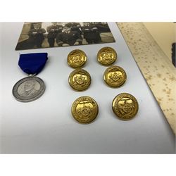 Trinity House Hull - hallmarked silver medal commemorating the visit of the Prince of Wales October 13th 1926; photograph of Captain J. Collins Warden 1934-35; photographic postcard of Capt. Collins onboard ship with other crew members; and six Trinity House uniform buttons