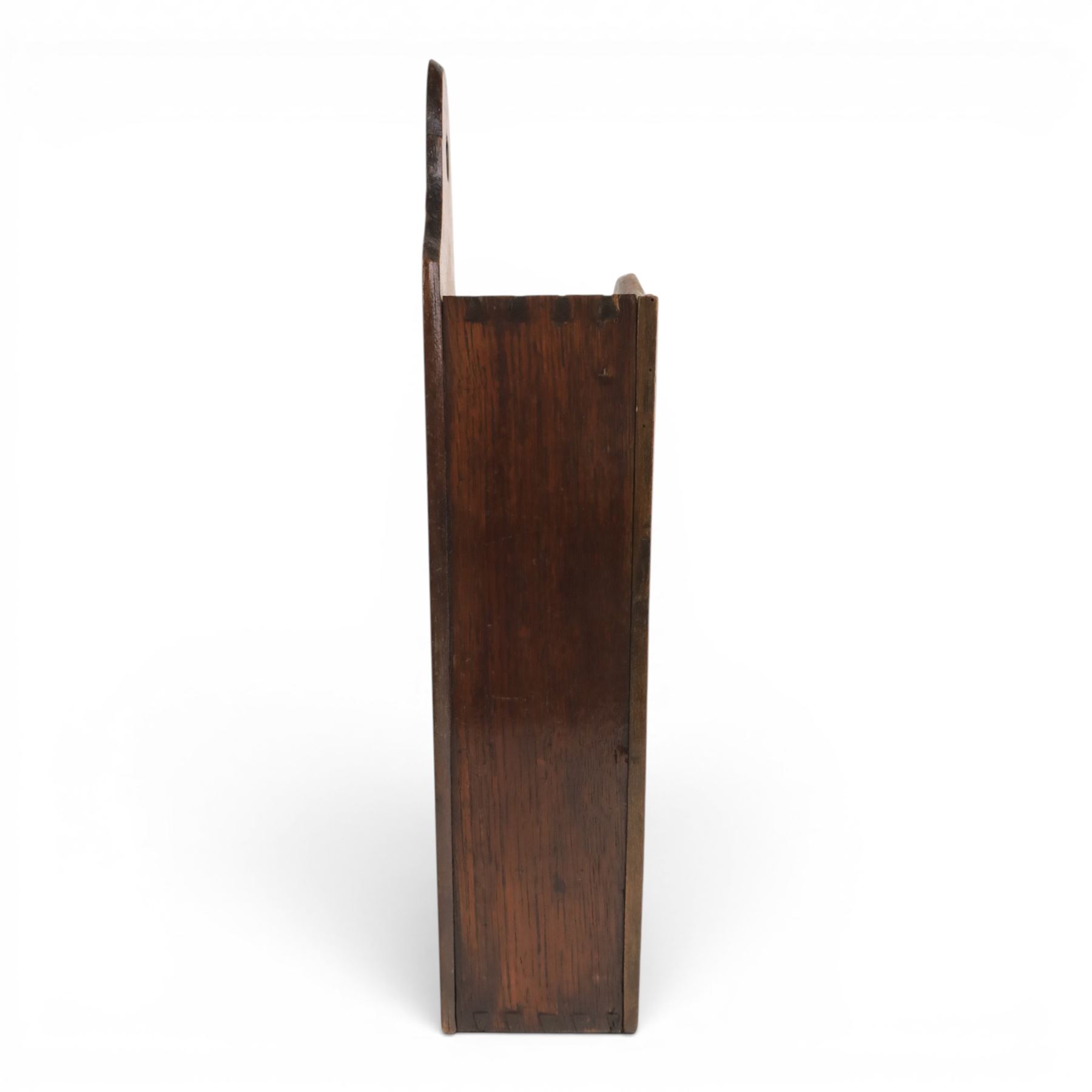 Late 18th century oak candle box and 19th century carving, candle box H44cm