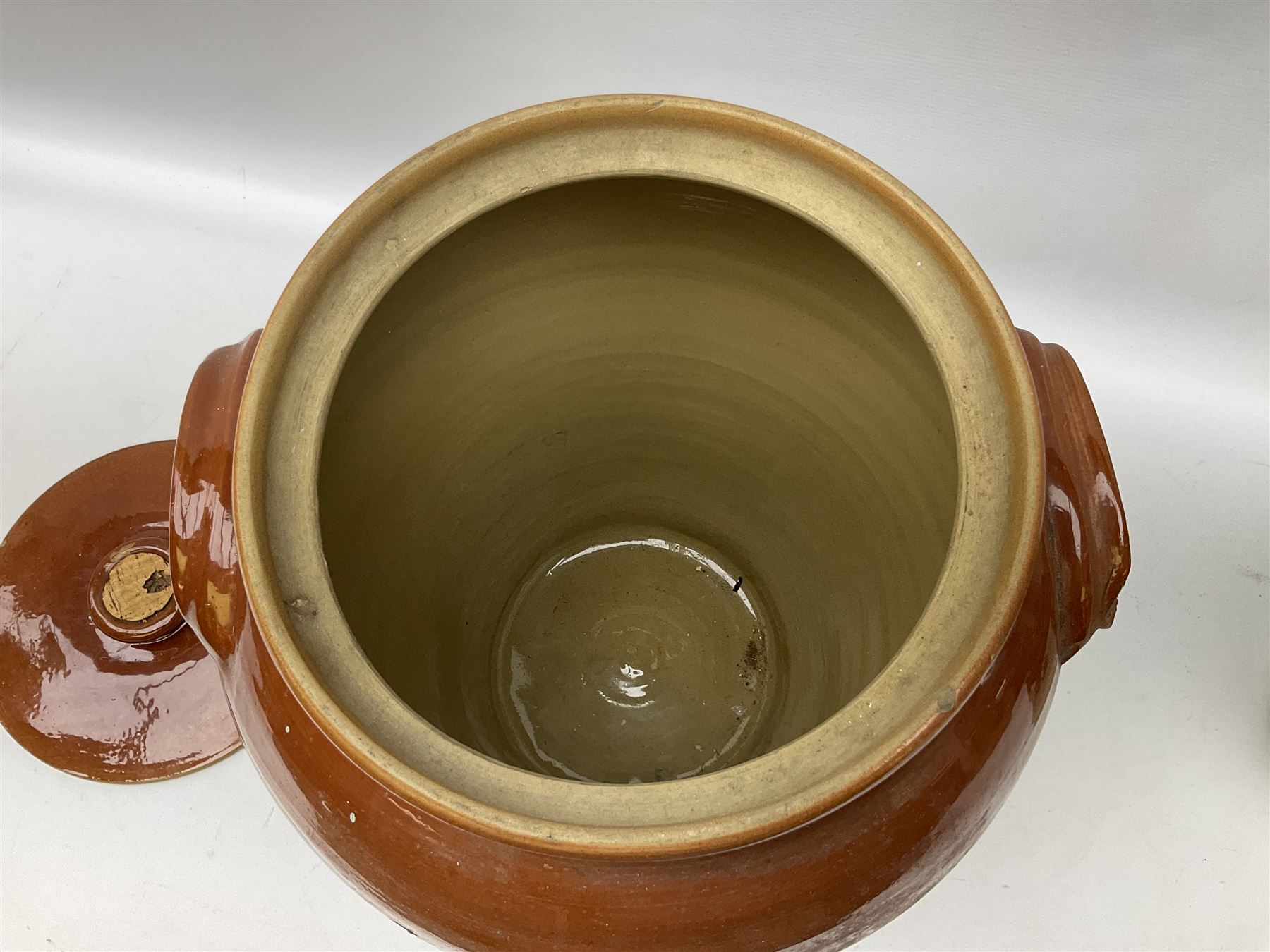Second World War stoneware jar with airtight lid for ointment - anti-gas and large stoneware twin handled jar and cover, largest example H39cm
