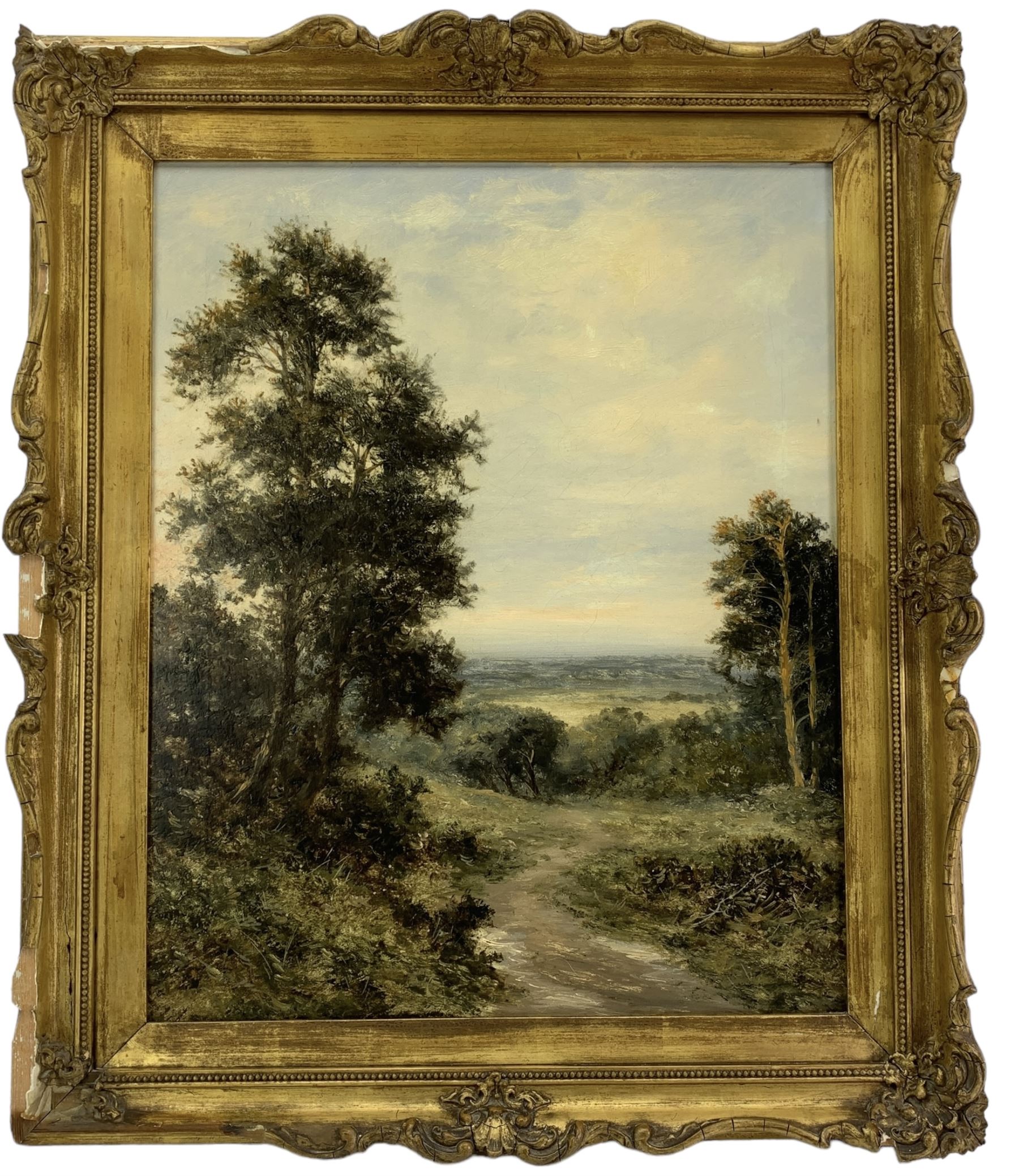 L Richards aka David Sherrin (British 1868-1940): Country Paths at Dawn, tryptic oils on canvas max 50cm x 75cm (3)