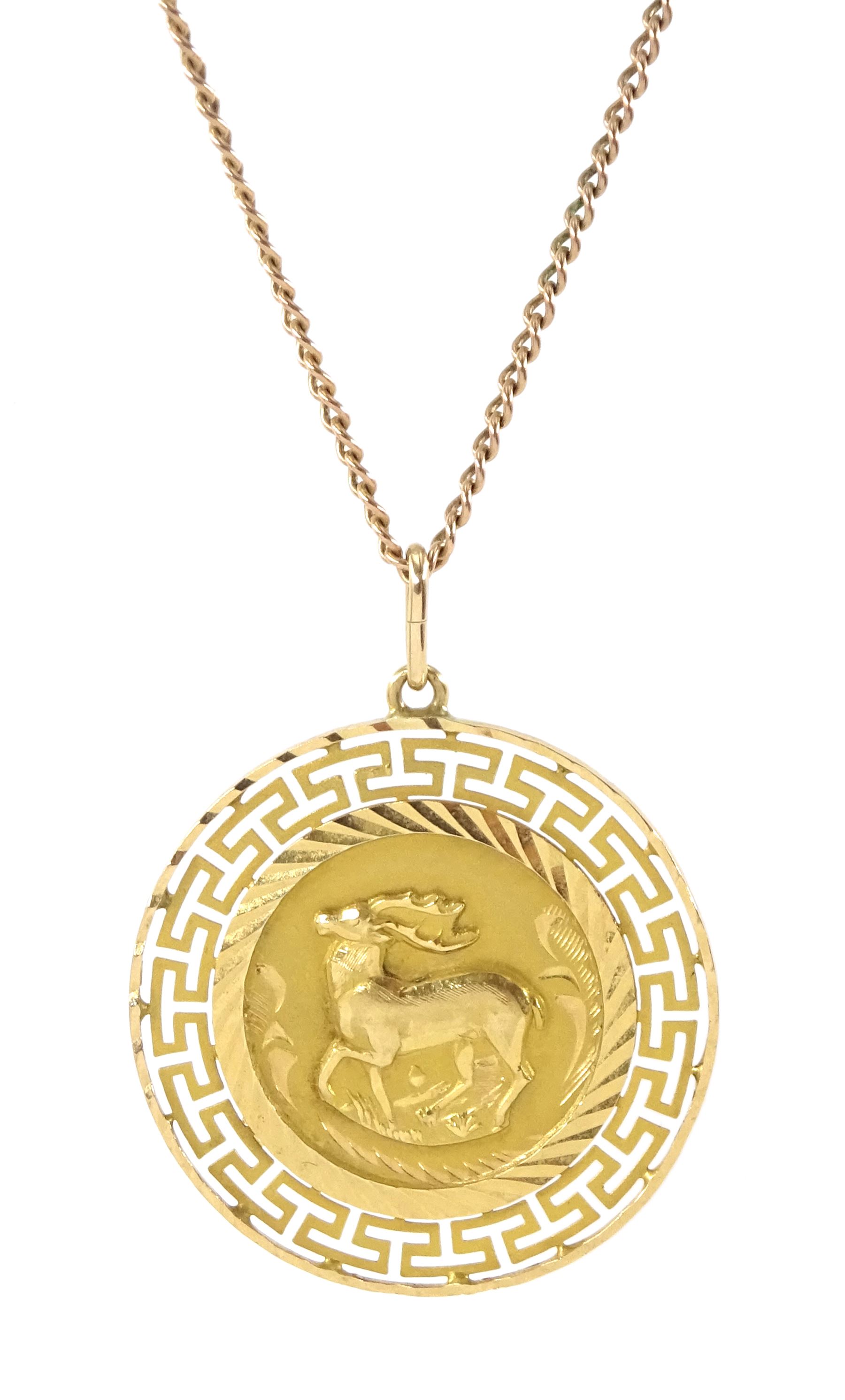 Gold Egyptian key design pendant, on 9ct gold link chain necklace