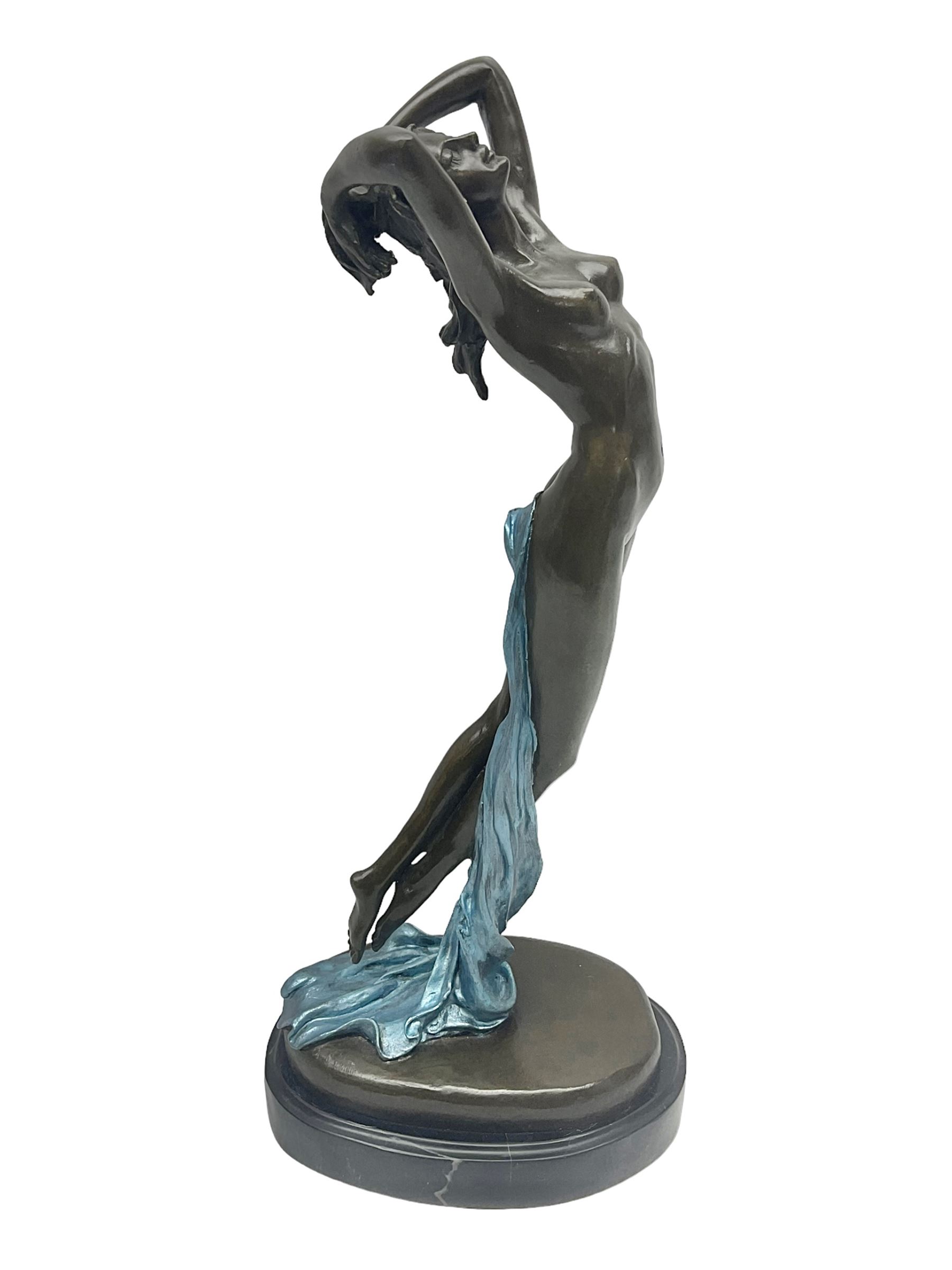 After Joseph Michel Ange Pollet, bronze nude figure of a woman, upon an oval marble base, H46cm