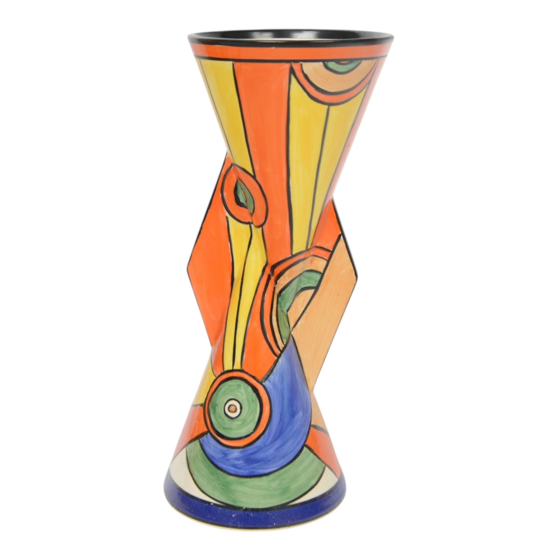 Wedgwood Bizarre by Clarice Cliff, Sliced Circle Yo Yo vase, hand painted based upon an original, limited edition 190/250, with certificate and box, H23cm 