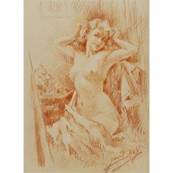 Yves Diey (French 1892-1984): Female Nude Study, sanguine crayon/chalk signed 17cm x 13cm