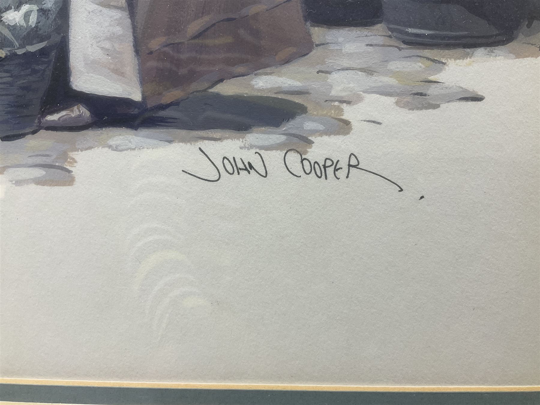 John Cooper (British 1942-) after Frank Meadow Sutcliffe (British 1853-1941): Fisherpeople at Coffee House Corner Where Fish Auctions Were Held (19-39B), gouache signed 37cm x 55cm