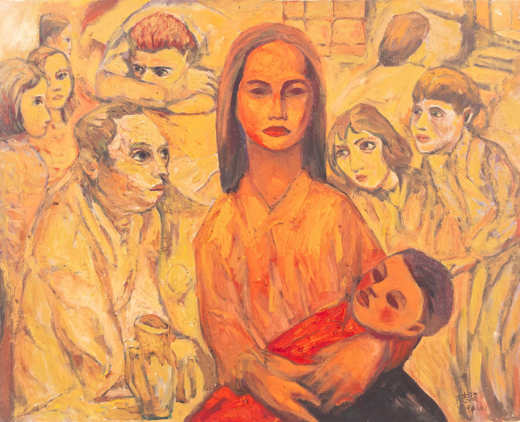 Zhijun Ren (Chinese 1948-): Surreal Portraits and Views, seven oils on canvas variously signed and inscribed, larger examples 55cm x 66cm (7)