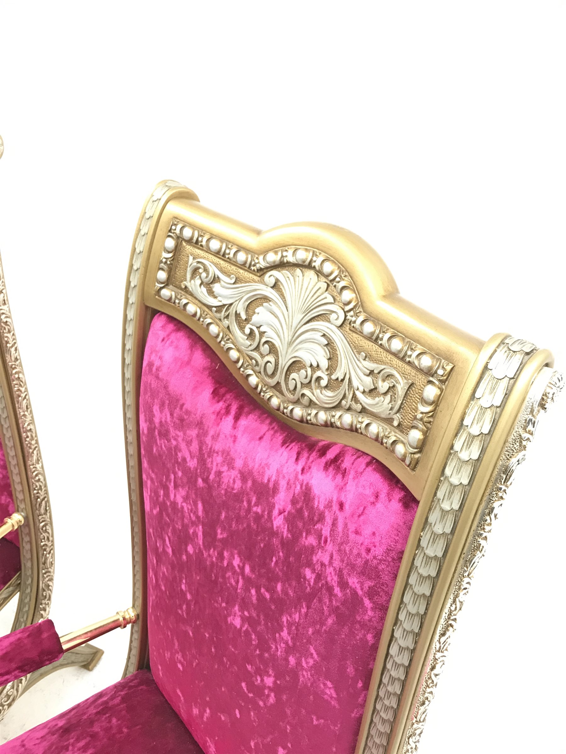 Pair Cappelletti Cantu Italian gilt framed high back armchairs, W56cm, H122cm