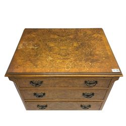 George III design walnut straight-front chest, fitted with four cockbeaded drawers, flanked by fluted uprights, on bracket feet