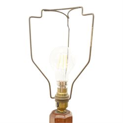Mouseman - mid-20th century oak standard lamp, octagonal turned column, with faceted stepped base, with carved mouse signature, by the workshop of Robert Thompson of Kilburn