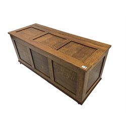 Early 20th century panelled oak blanket box, hinged top