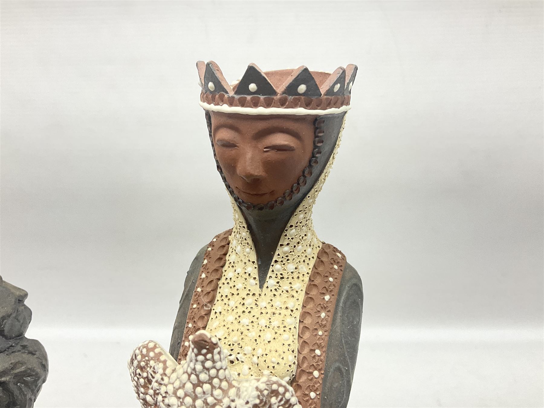 Leonard Stockley; two studio pottery figures modelled as a king and queen, both signed beneath,  H35cm