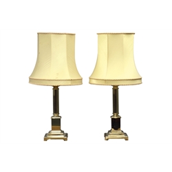  Pair gilt-brass corinthium column table lamps on stepped square bases with shades, H72cm overall (2)  (This item is PAT tested - 5 day warranty from date of sale)  