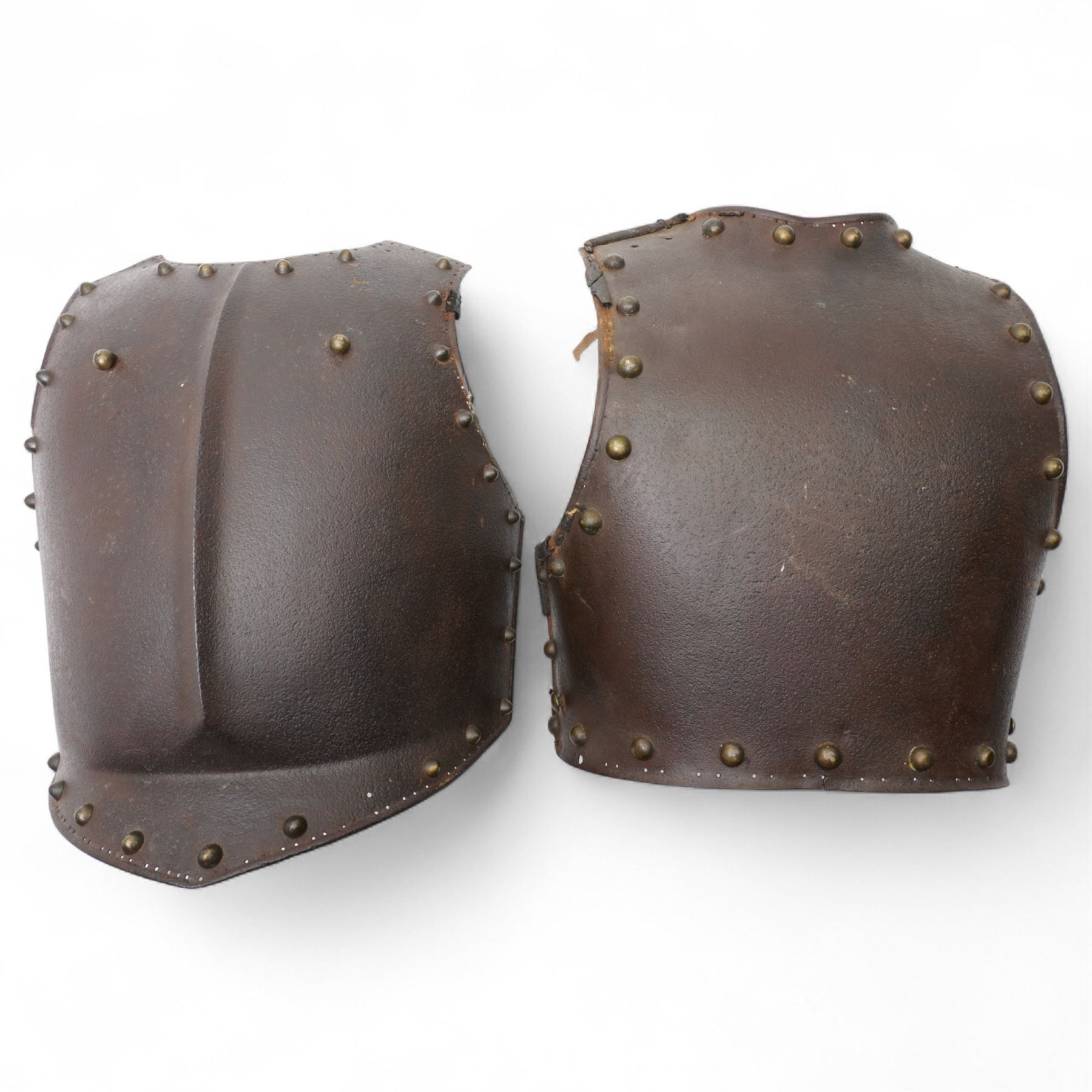 Early 19th century British cavalry cuirass with crows foot mark, the breast plate with ribbed centre H41cm