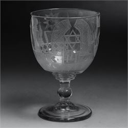 Georgian masonic etched glass rummer, H13cm