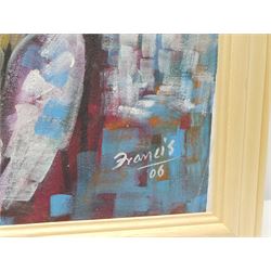 Francis Perera (Sri Lankan 1931-): 'Family with Pool', oil on sail canvas signed and dated '06, titled and signed verso 67cm x 76cm 
Notes: Perera a noted Sri Lankan artist has had many solo exhibitions both in his home country and overseas. He is a six time winner of the Presidential Award, represented Sri Lanka in Washington DC to commemorate the 50th anniversary of its independence, exhibited at the Royal Commonwealth Society in 2002, and at the 20th International Art Festival in Germany.