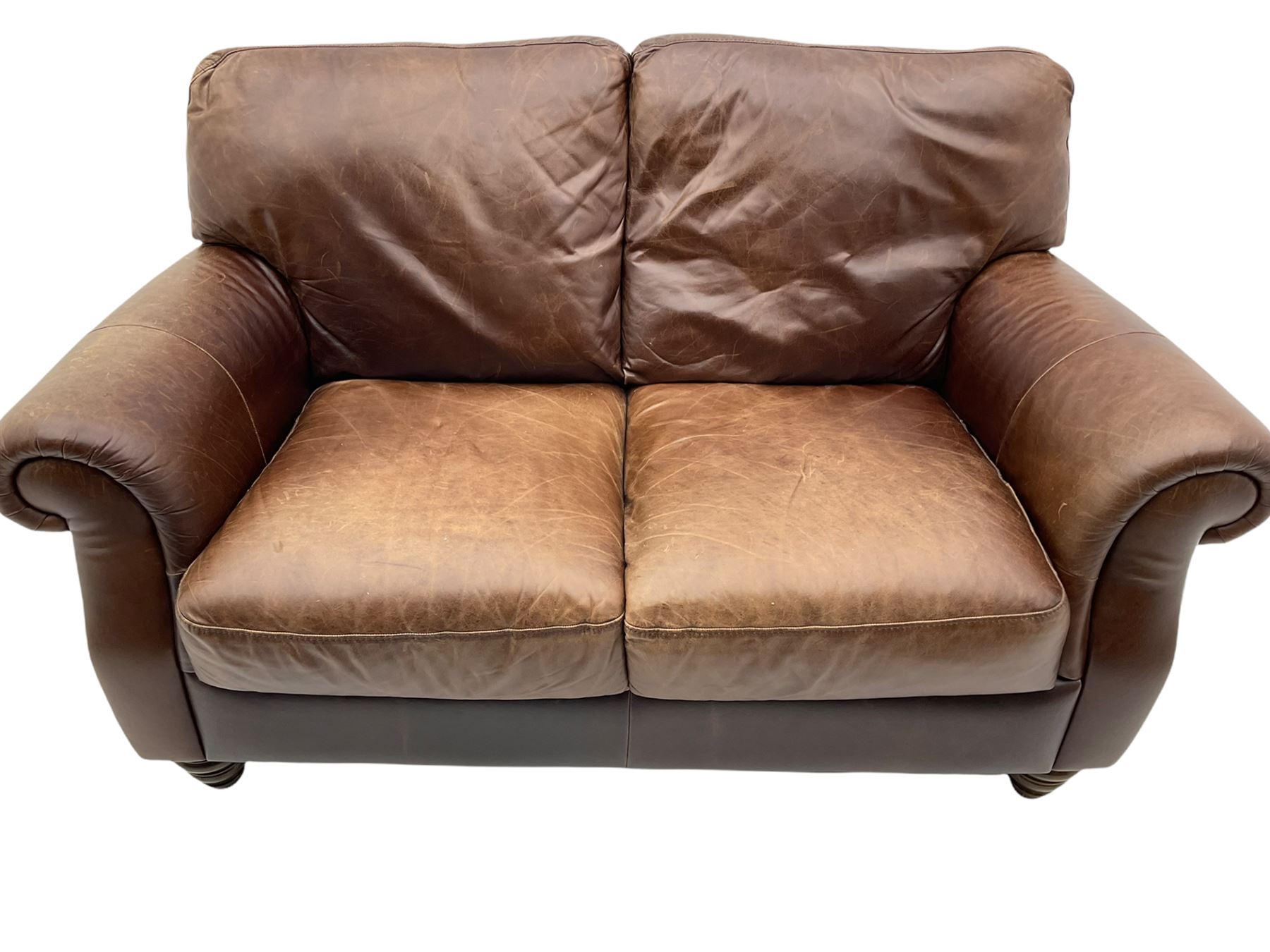 Barker & Stonehouse - Italsofa two seat traditional shape sofa upholstered in brown leather, turned front feet