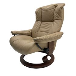 Ekornes Stressless Cream Leather Reclining Chair with Matching Footstool