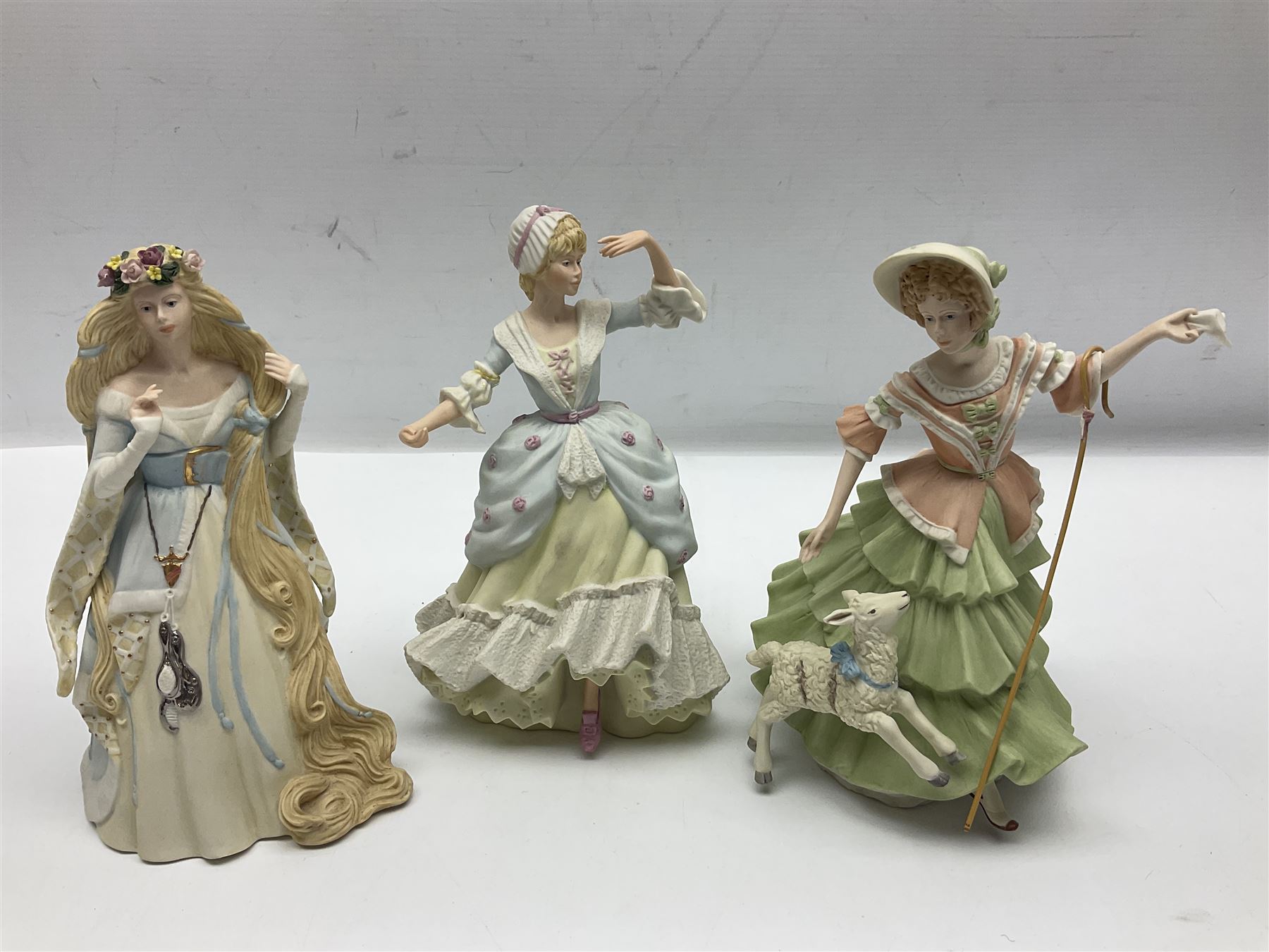 Collection of six Wedgwood Danbury Mint fairy tale figures, comprising Cinderella, Red Riding Hood, Little Bo Peep, Mary had a Little Lamb, Goose Girl and Rapunzel