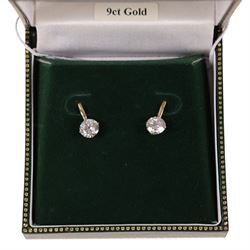 Pair of 9ct gold cubic zirconia drop earrings, boxed