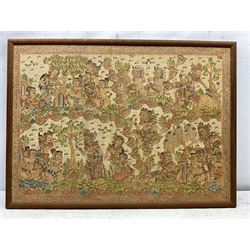 Indonesian School (20th century): Kamasan Narrative Scenes, watercolour and ink on fabric laid on to board unsigned 58cm x 82cm