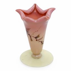 Thomas Webb & Sons Queens 'Burmese' glass posy vase, c.1880, of trumpet form with fluted rim, impressed mark to base, H10cm; with a selection of 19th century and later glassware, including enamelled milk glass, wine glass etc